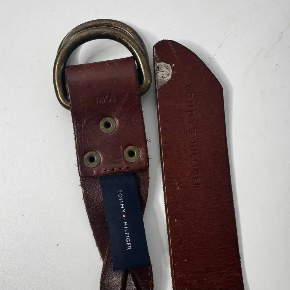 Vtg Tommy Hilfiger Brown Braided Leather Belt Brass Hardware Sz 44